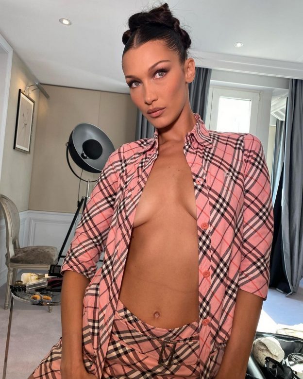 Bella Hadid Braless In Burberry TheFappening.Pro 1 624x780 1