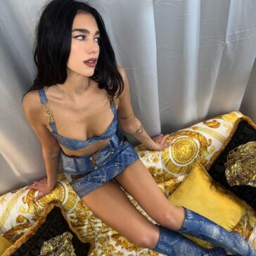 Dua Lipa Sexy In Versace Denim (6 Photos) 14 Dua Lipa Hot TheFappening.Pro 3 624x624 1