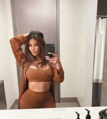 Kim Kardashian In A Caramel Skims Home Suit TheFappening.Pro 6 624x694 1