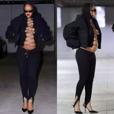Rihanna Flaunts Her Baby Bump In Laced-Up Top (8 Photos) 4 Rihanna Blossoming Baby Bump TheFappening.Pro 3 624x624 1