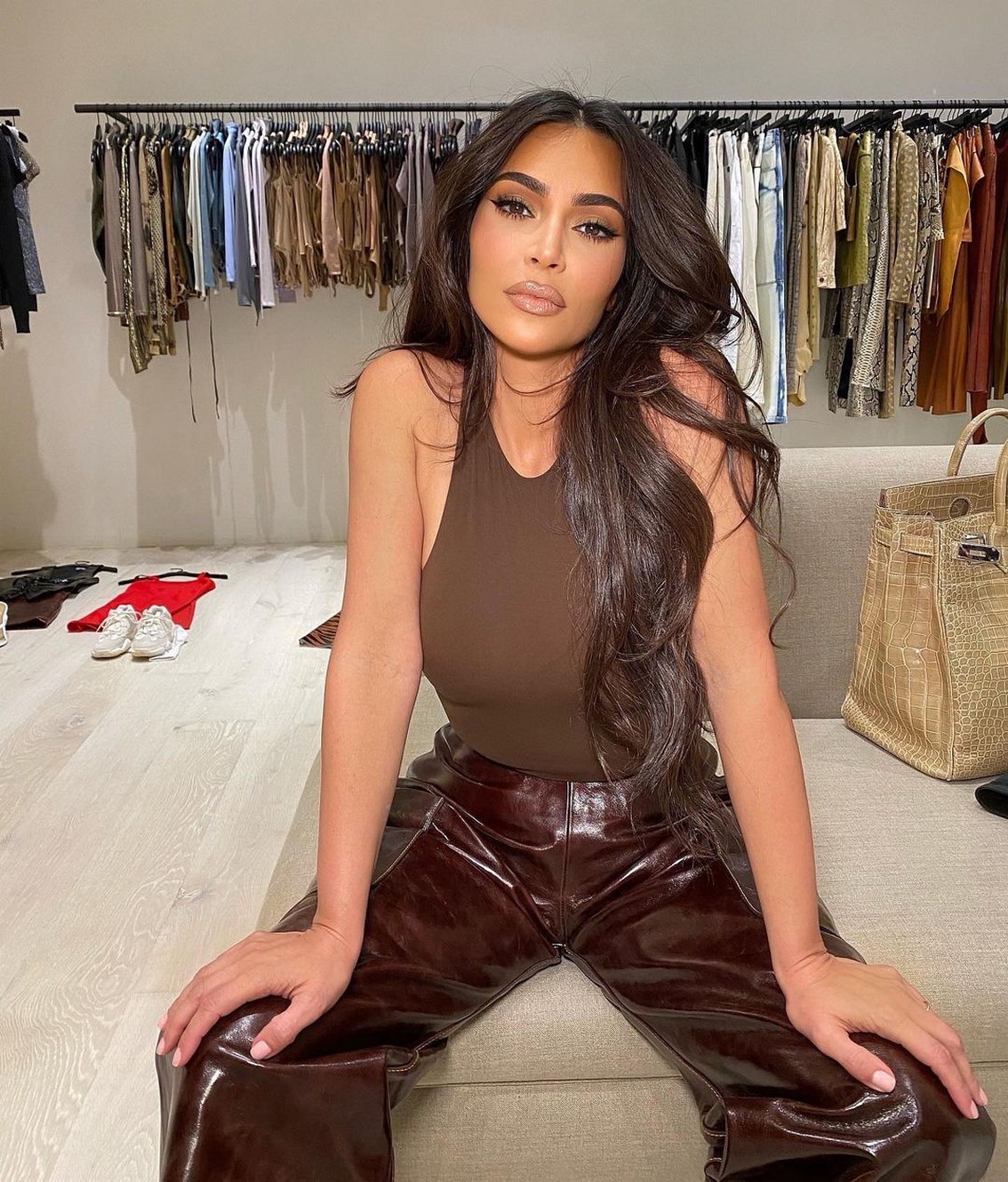 kim-kardashians-red-strings-in-givenchy-dress-thefappeningpro-6 Kim Kardashian's Total Leather Look