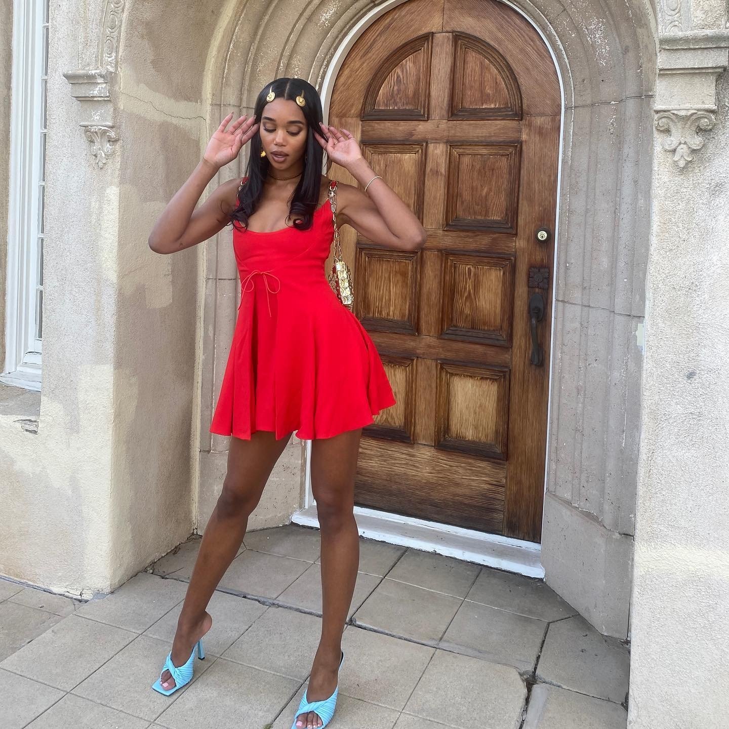 laura-harrier-leggy-thefappening-cfd-4 Laura Harrier Sexy Legs In Short Skirt